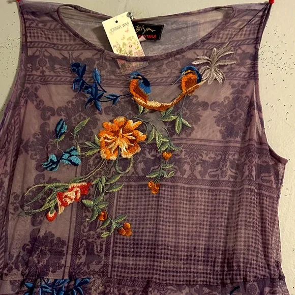 NWT Johnny Was Embroidered Purple Sleeveless Dress Mesh. - Picture 2 of 9
